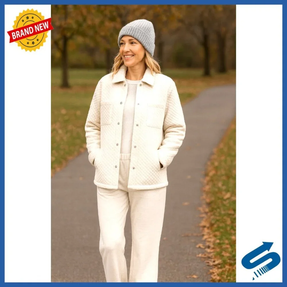 3-Piece Lounge Set with Quilted Shacket, Pajama Pants, Long Sleeve Top